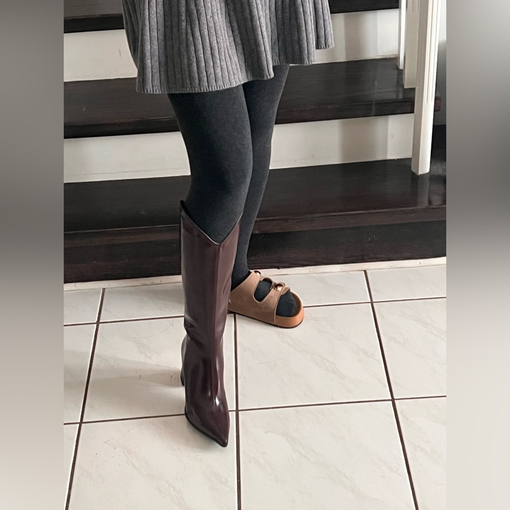Elegant Anchora Red Leather Knee-High Boots - Picture 12 of 16